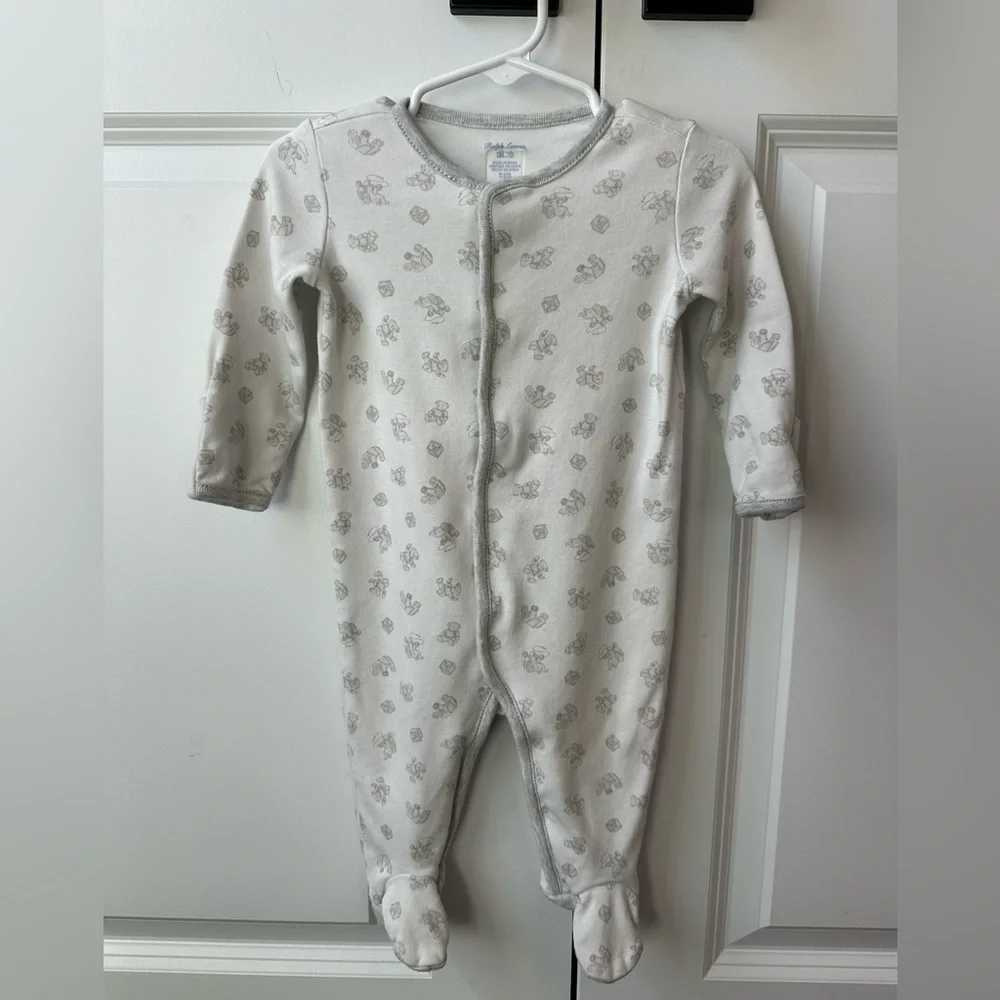 Ralph Lauren Playtime-Print Cotton Footed Coverall Gray and White Size 6Mo.